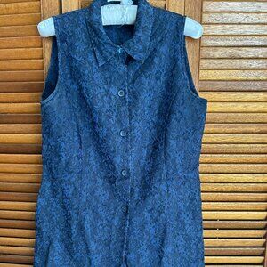 Max Mara sleeveless button-down damask tunic, blue, women's M.